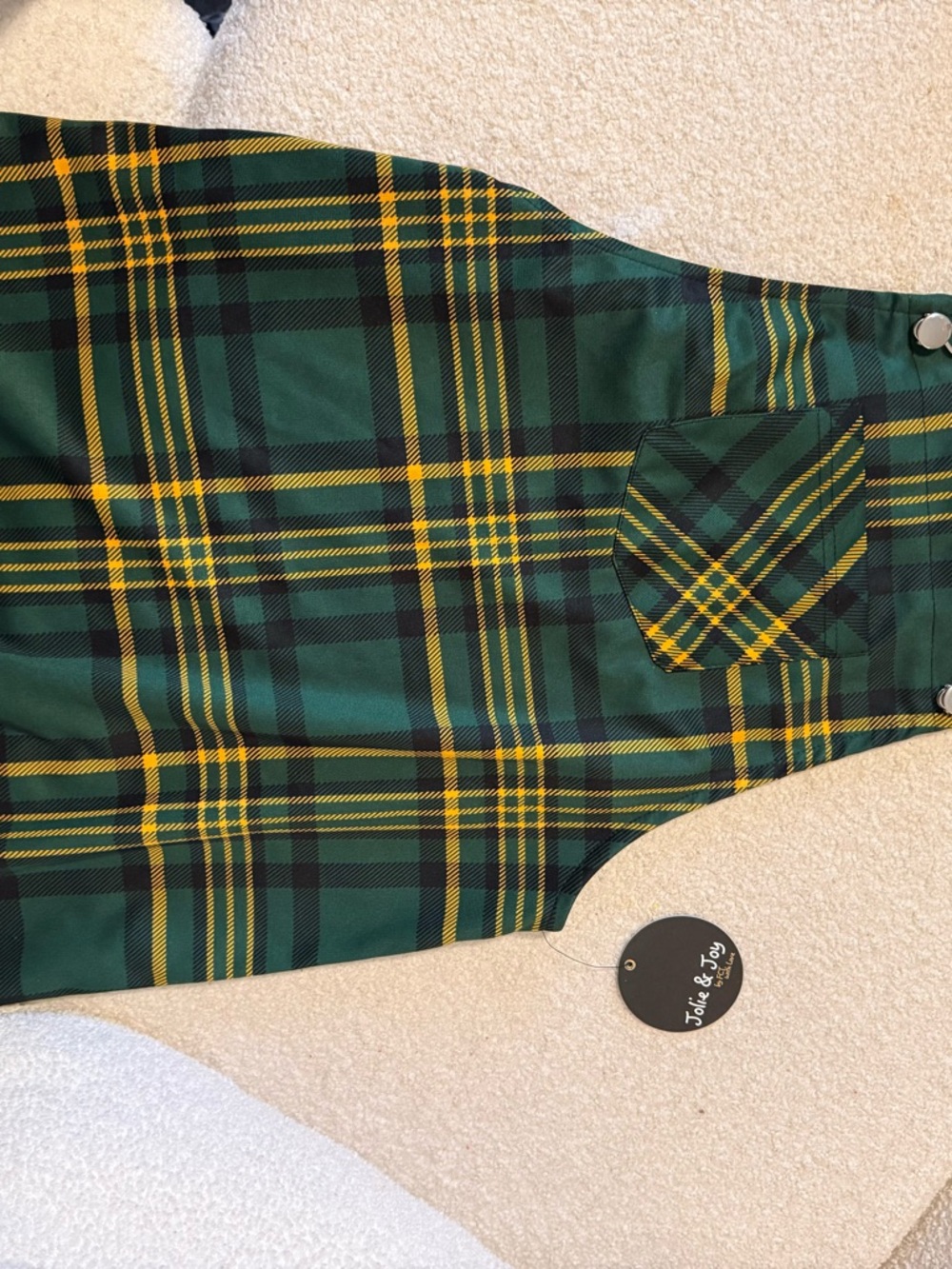 Green and Yellow Plaid Button-Up Dress